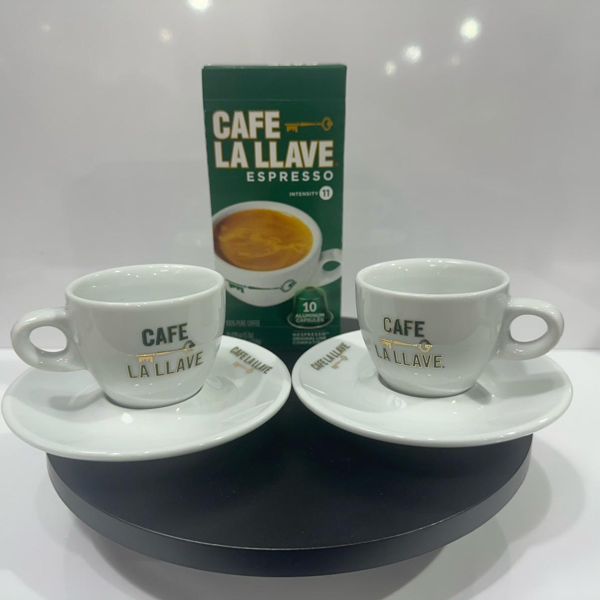 Set of 6 Espresso La Llave with Saucers for Coffee Drinks - Metal Stand or Capsule box are not Included
