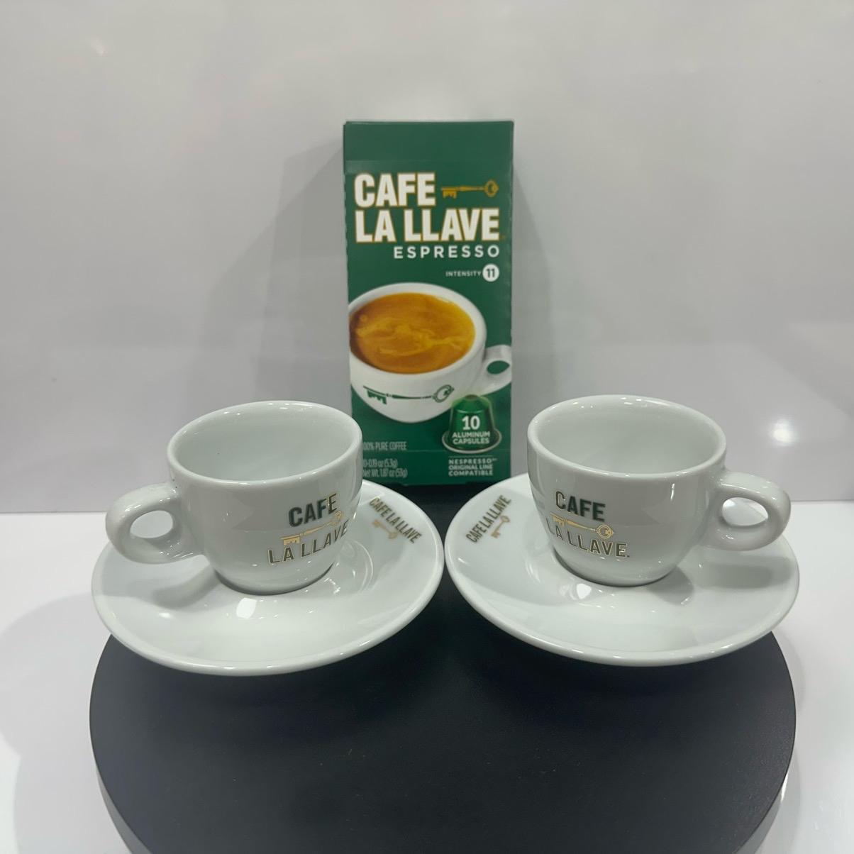 Set of 6 Espresso La Llave with Saucers for Coffee Drinks - Metal Stand or Capsule box are not Included