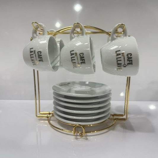 Set of 6 Espresso La Llave with Saucers for Coffee Drinks - Metal Stand or Capsule box are not Included